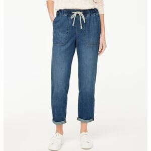 J.Crew Denim Drawstring Jeans SZ 30 East Harbor Wash Elastic Waist Slant Pocket